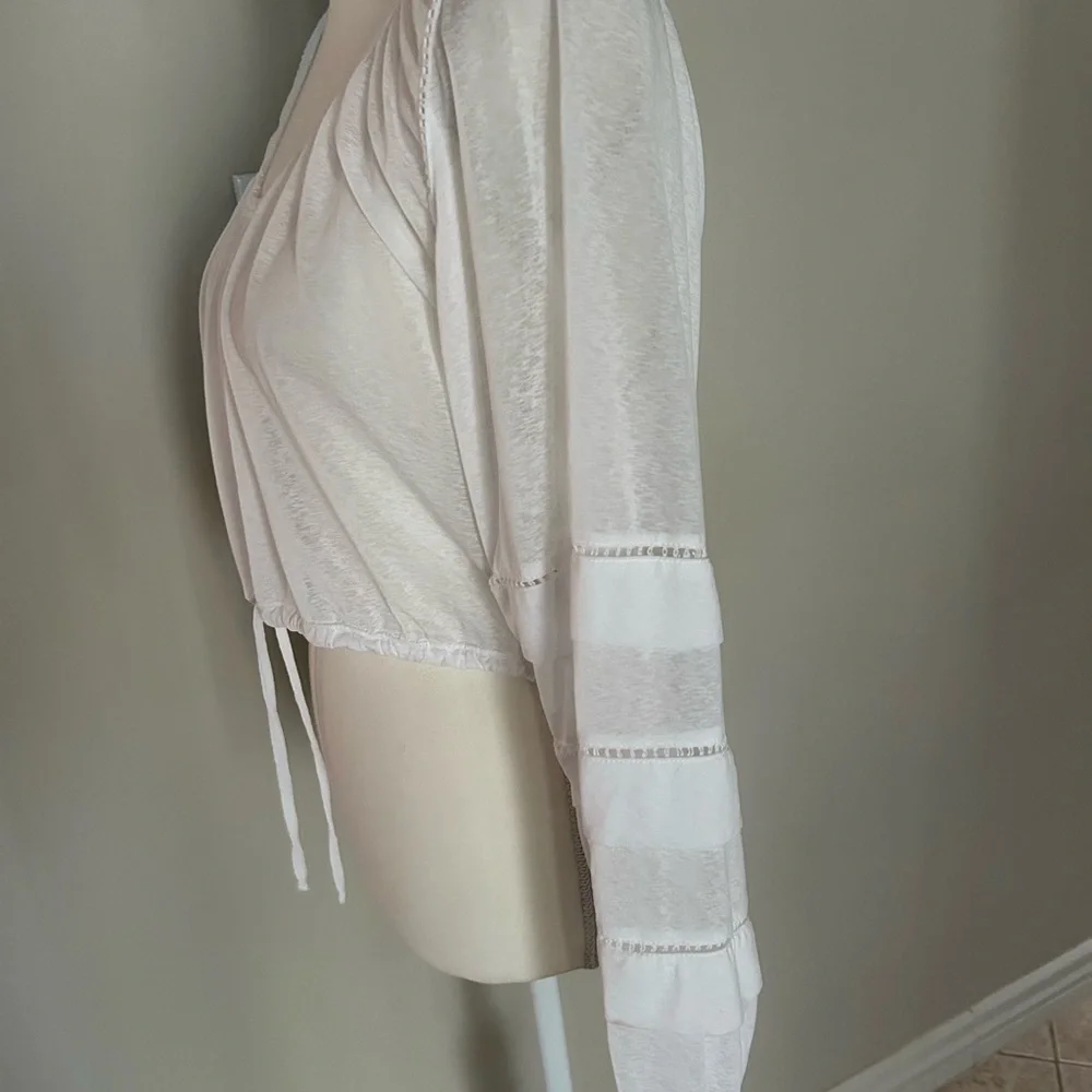 Free People White Crop Beach Top With Long Tiered Sleeves